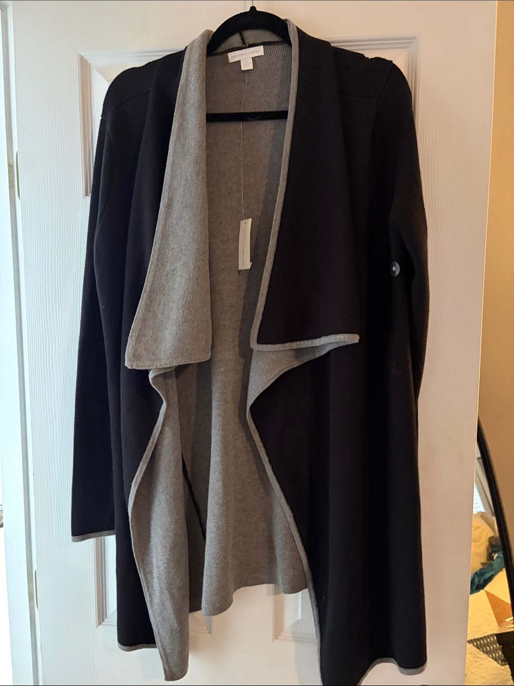 New York & Company Black and Gray Draped Cardigan